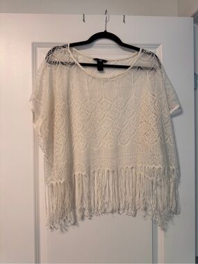 H&M White Crochet Fringe Tee